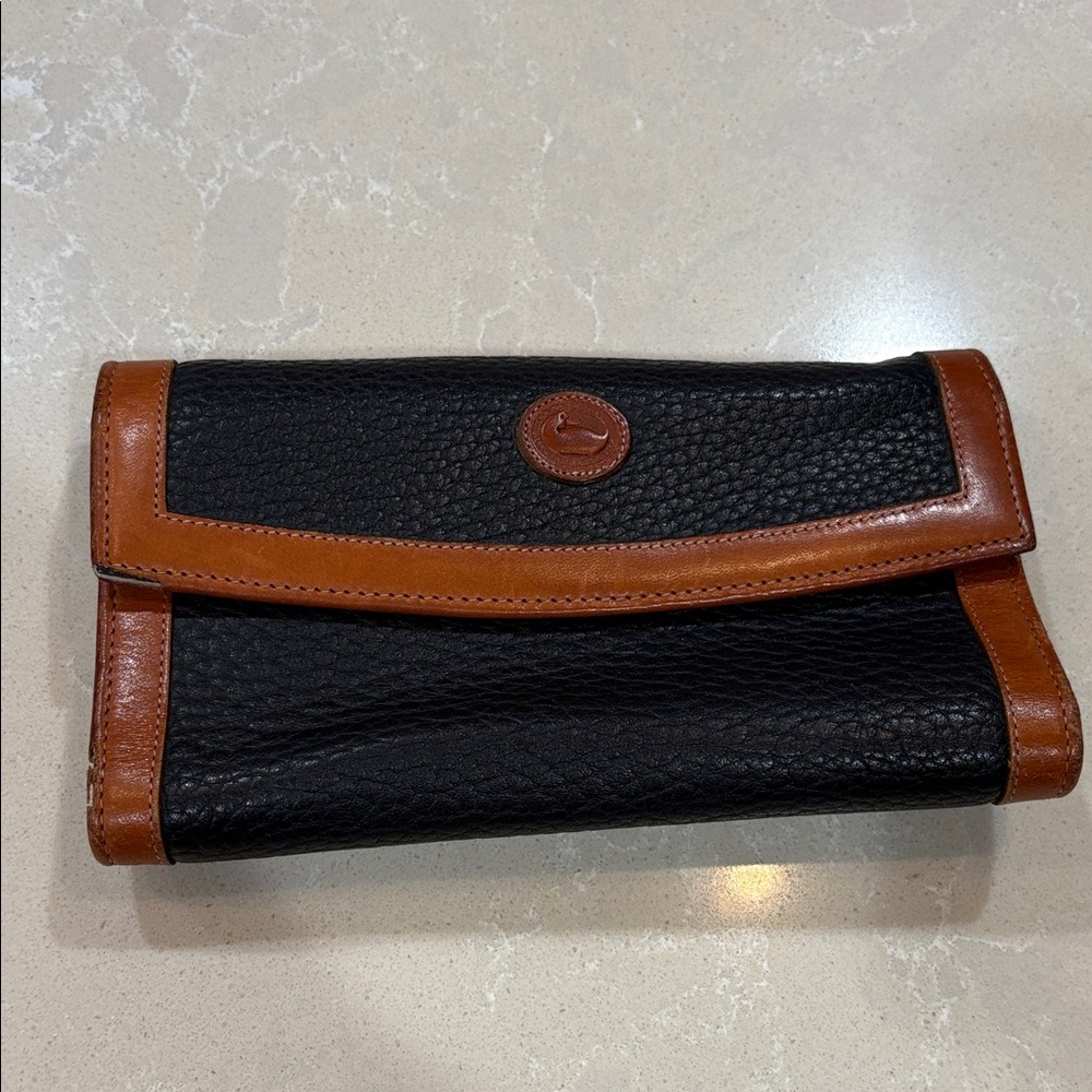 Dooney and Bourke Black and Brown Vintage Leather Wallet